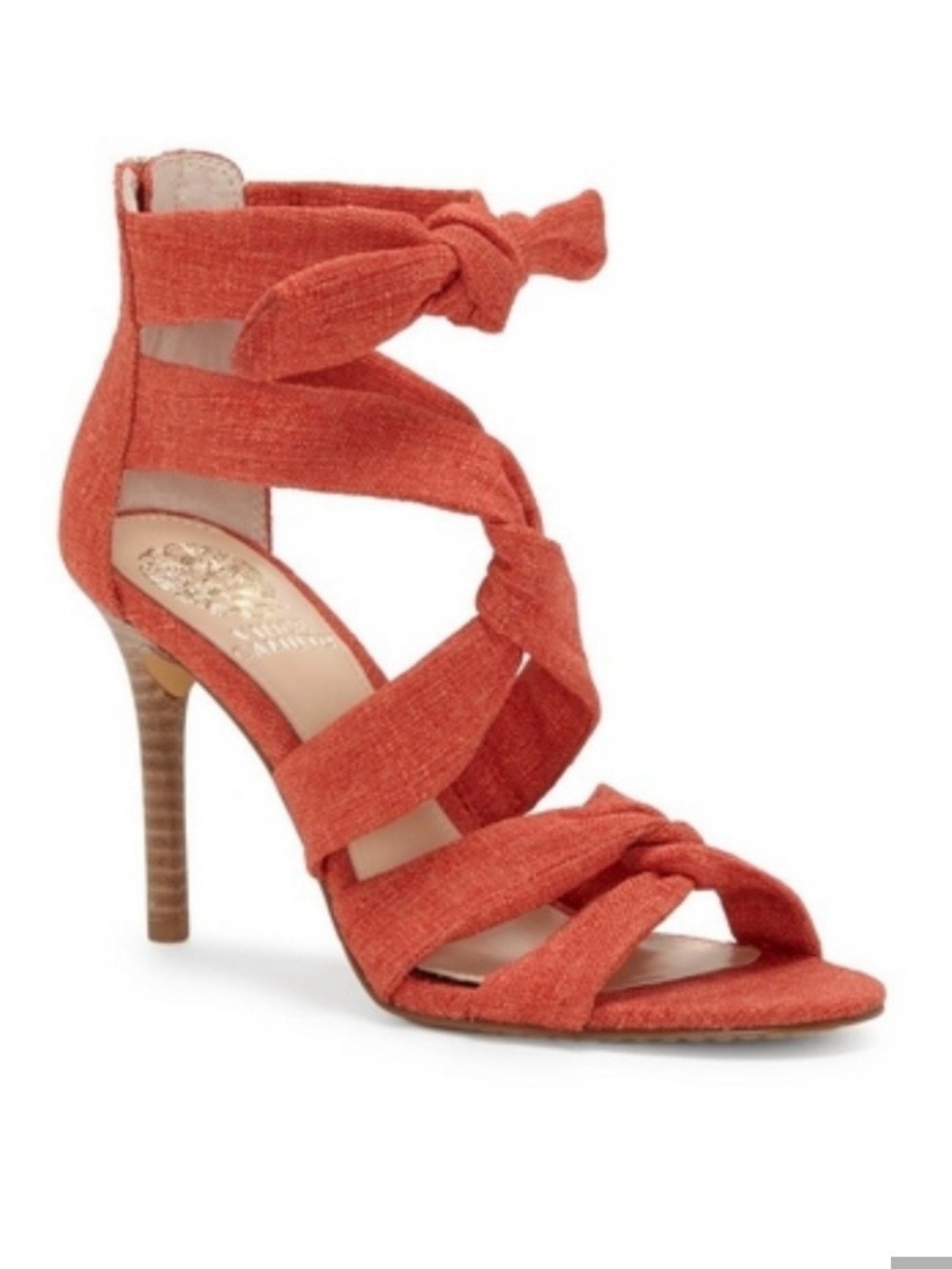 Vince Camuto Chania Twisted Tie Heel Textured Sandal in Sunset Orange 8M
